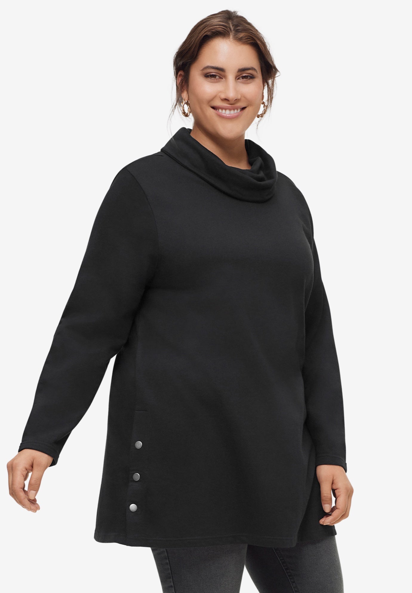 Side Snap Cowl Neck French Terry Sweatshirt Tunic image number 0