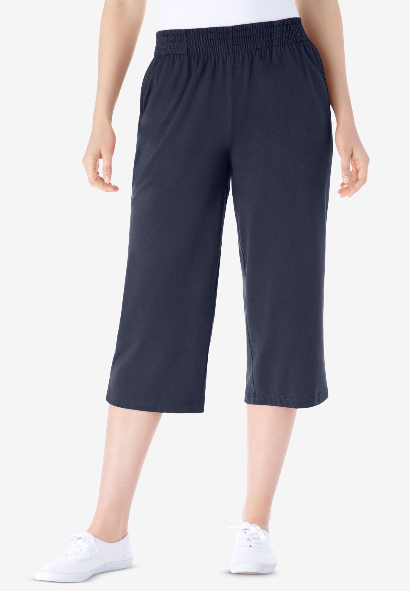 Elastic-Waist Pull-On Knit Pocket Capri Pants image number 0
