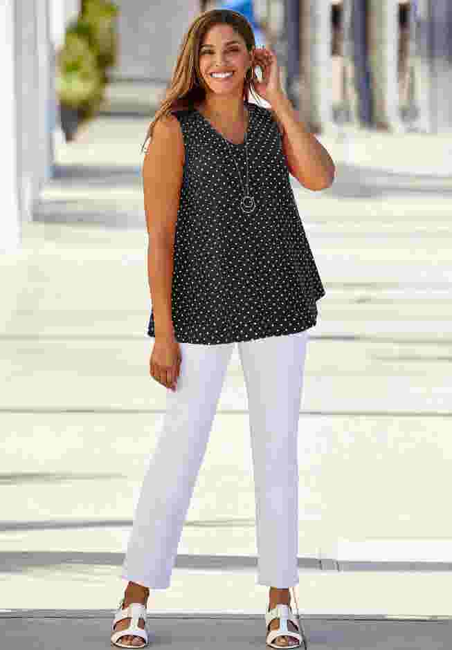 Stretch Cotton V-Neck Trapeze Tank image number 1