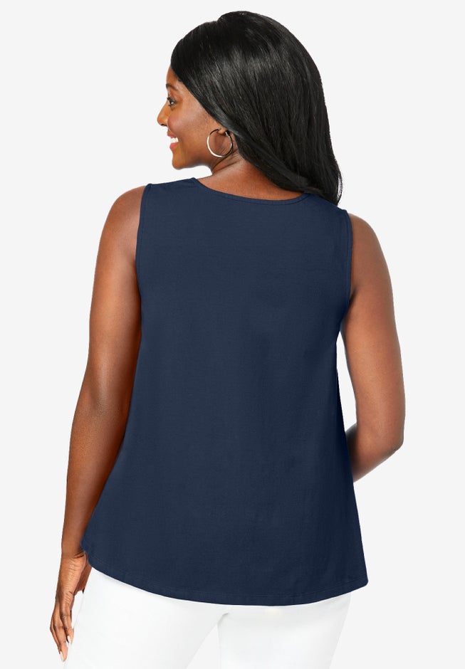 Stretch Cotton V-Neck Trapeze Tank image number 2