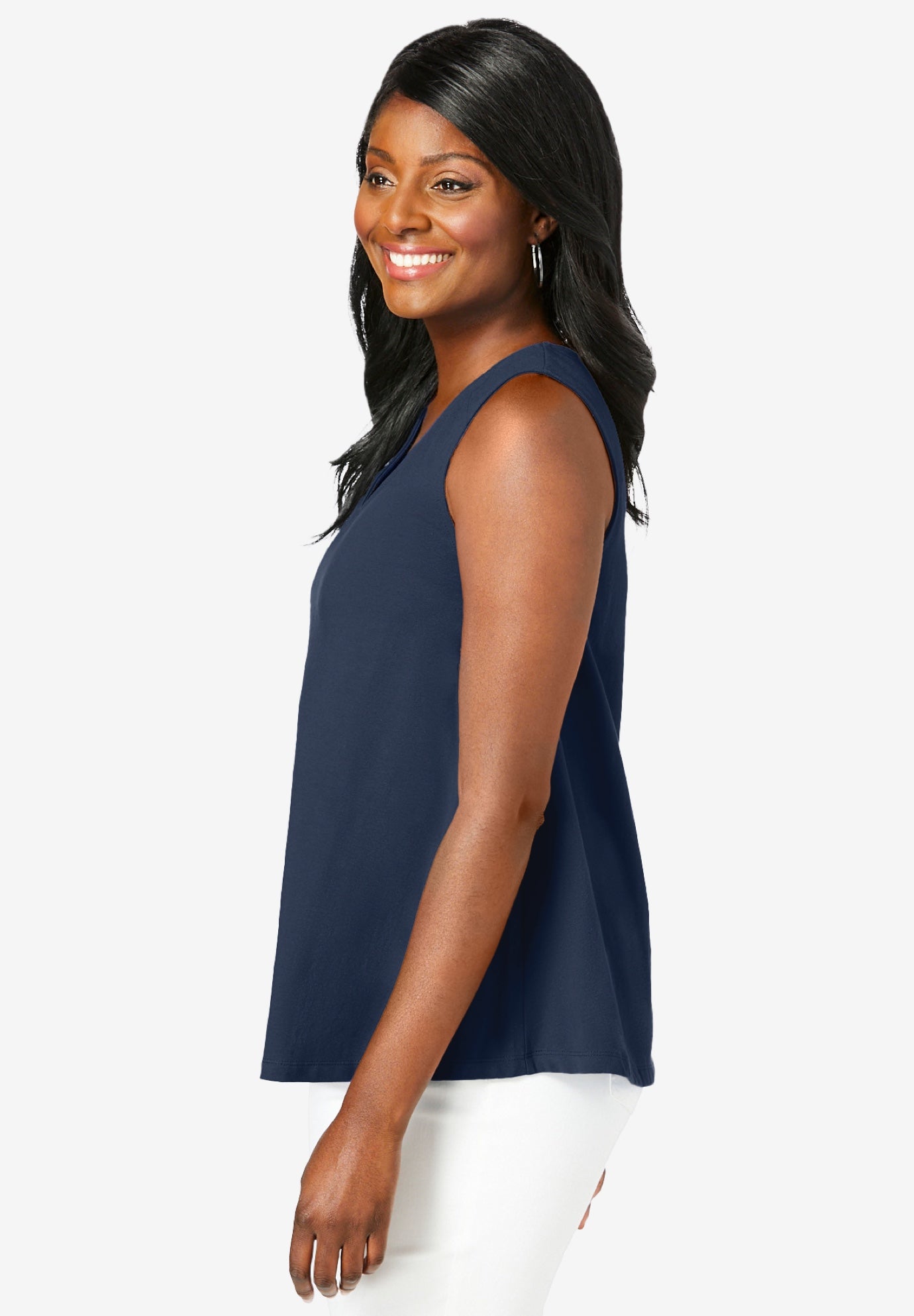 Stretch Cotton V-Neck Trapeze Tank image number 1