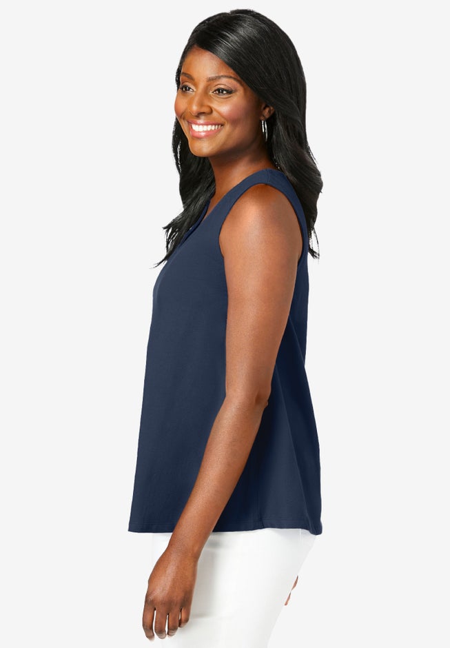 Stretch Cotton V-Neck Trapeze Tank image number 1