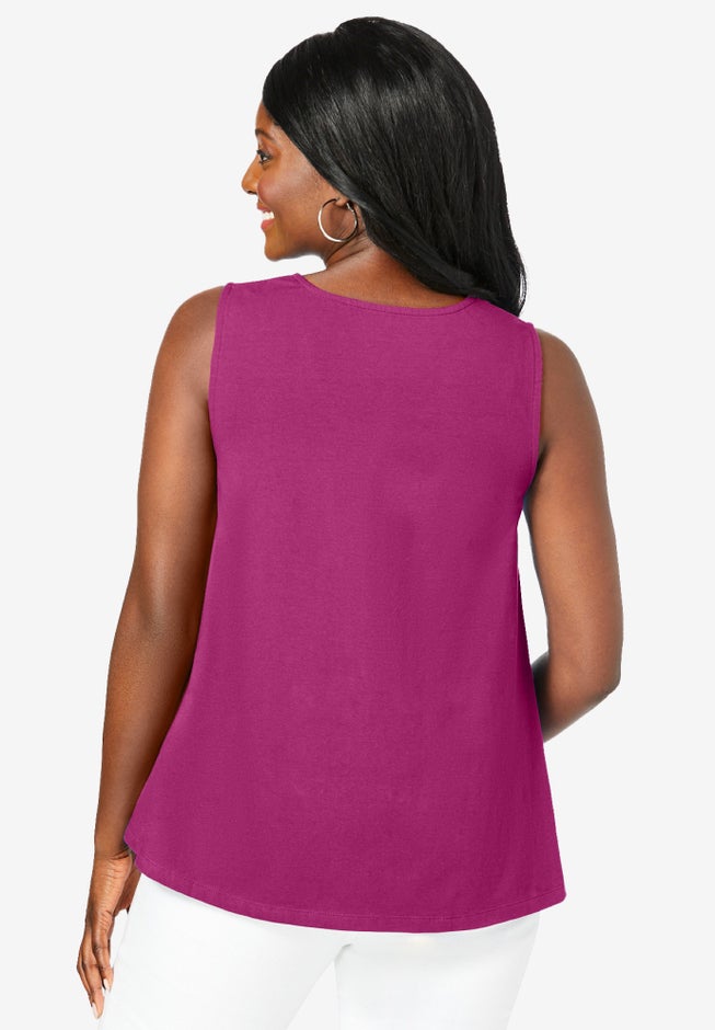 Stretch Cotton V-Neck Trapeze Tank image number 2