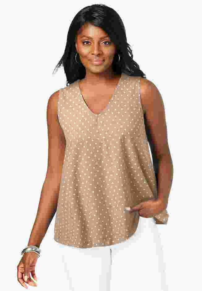 Stretch Cotton V-Neck Trapeze Tank image number 0