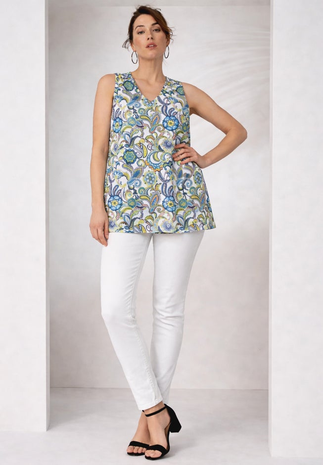 Stretch Cotton V-Neck Trapeze Tank image number 1