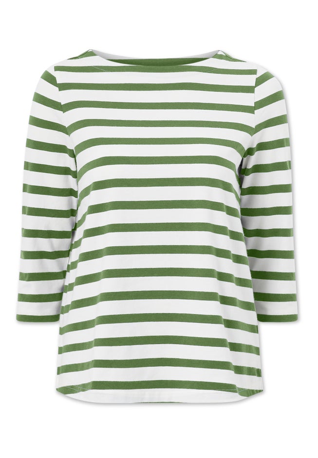 Cotton Spandex Jersey Boatneck Three-Quarter Sleeve Top image number 2