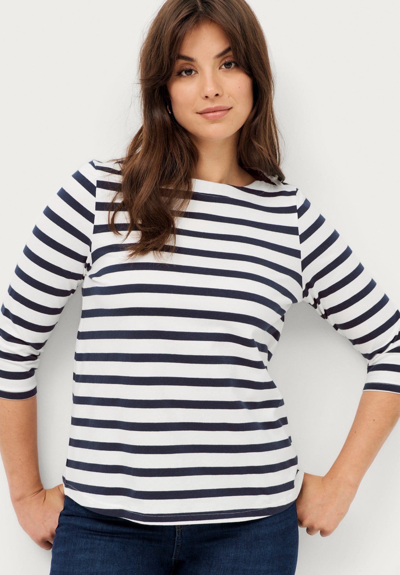 Cotton Spandex Jersey Boatneck Three-Quarter Sleeve Top image number 0