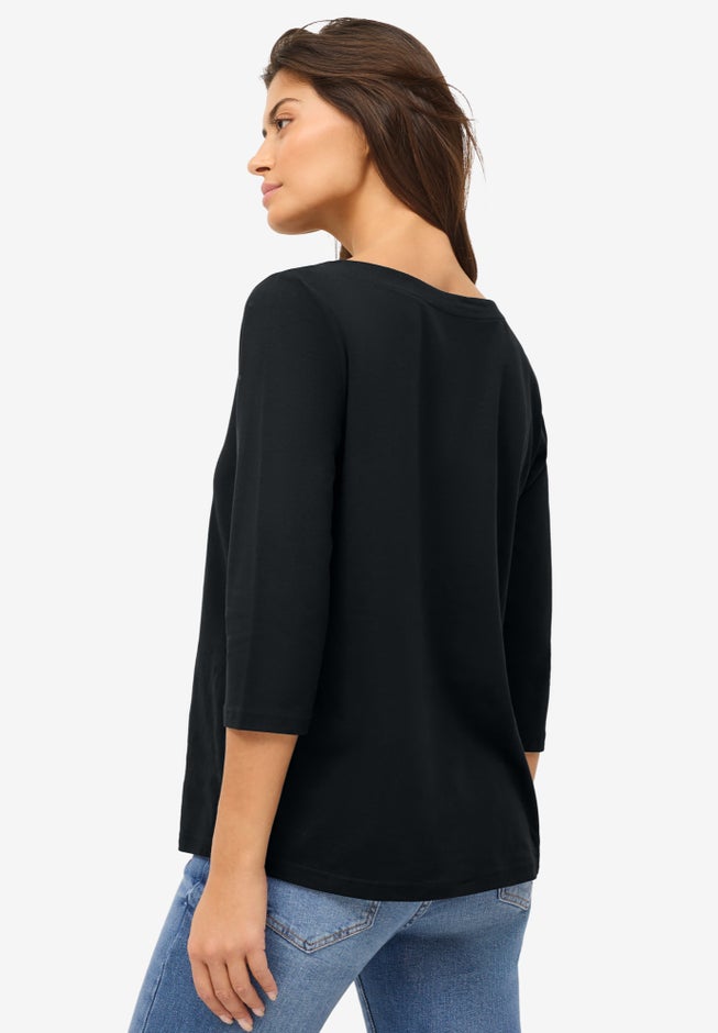 Stretch Knit Scoop Neck 3/4 Sleeve Top image number 1