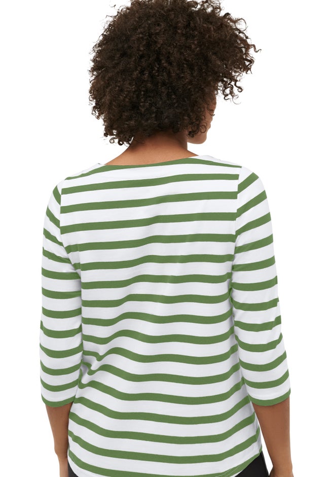 Cotton Spandex Jersey Boatneck Three-Quarter Sleeve Top image number 1