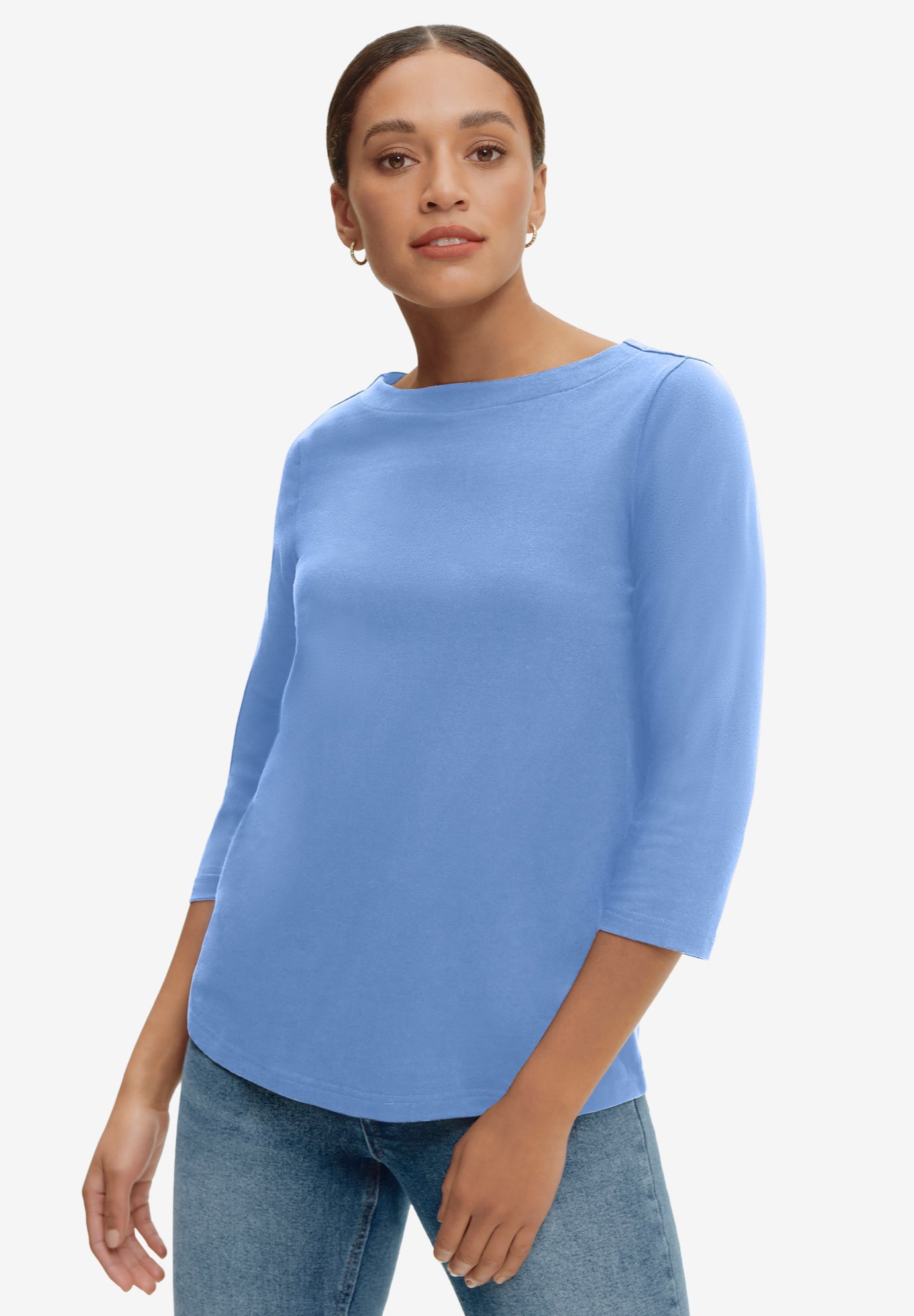 Boatneck Tee With Three-Quarter Sleeves image number 0