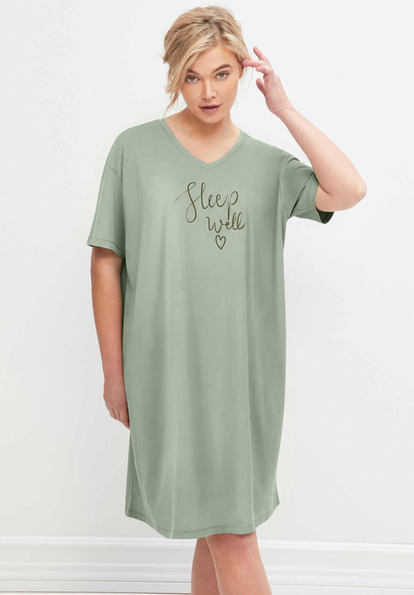 Cotton Spanex Jersey V-Neck Short Sleeve Sleepshirt image number 0