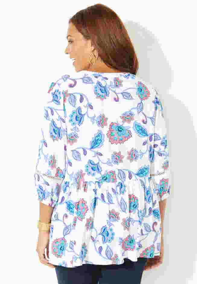 Crinkle Gauze Peplum Blouse image number 1