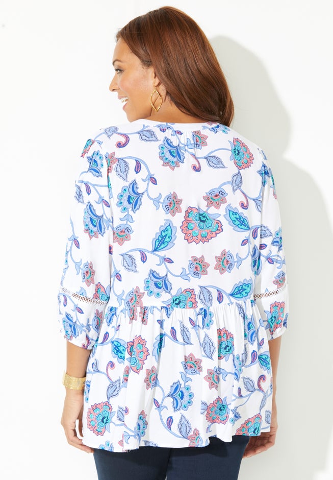 Crinkle Gauze Peplum Blouse image number 1