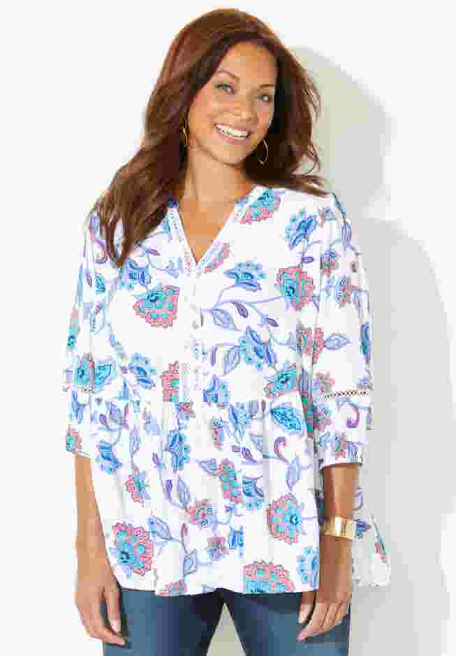 Crinkle Gauze Peplum Blouse image number 0