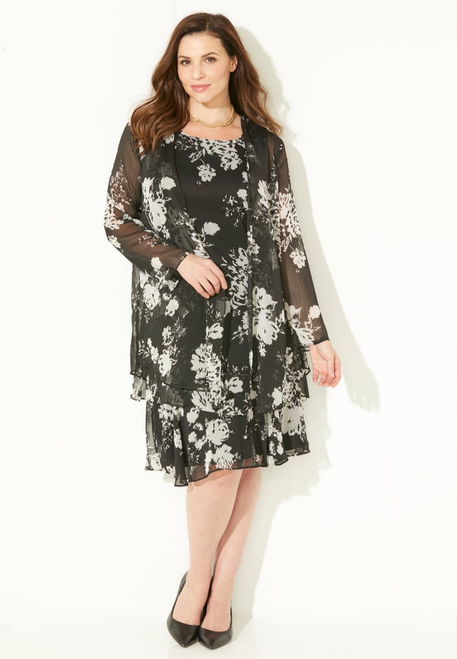All A-Flutter Chiffon Jacket Dress image number null