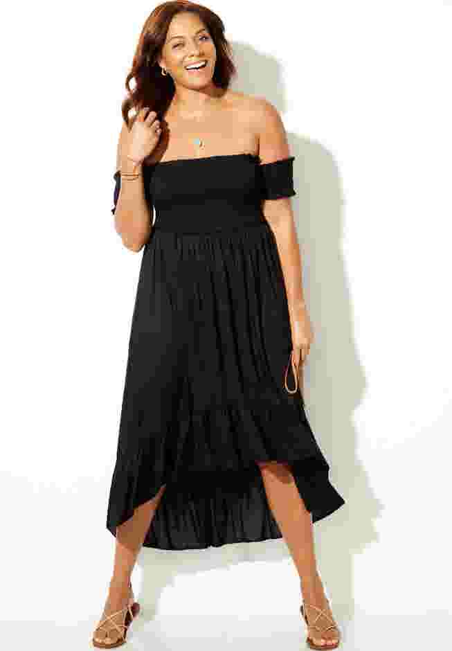 Lauren Smocked Off the Shoulder High Low Dress image number 2