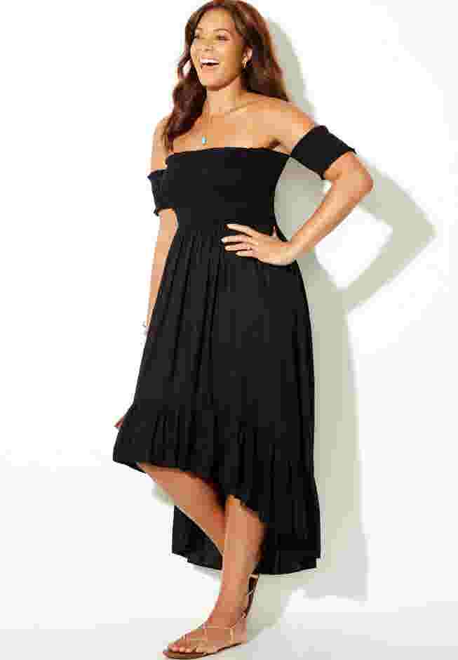 Lauren Smocked Off the Shoulder High Low Dress image number 3