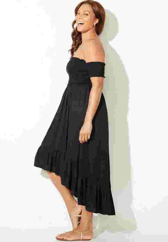 Lauren Smocked Off the Shoulder High Low Dress image number 4