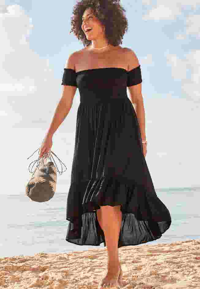 Lauren Smocked Off the Shoulder High Low Dress image number 6