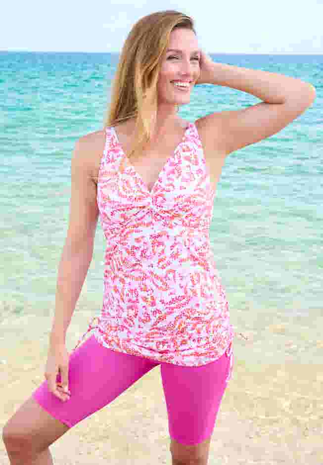 Longer-Length Side-Tie Tankini Top image number 0
