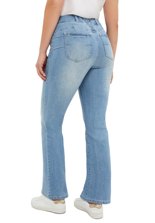 Mid-Rise Back Elastic Bootcut Stretch Jeans image number 1