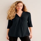 Stretch Jersey Knit V-Neck Three-Quarter Sleeve Knot Front Tunic image number null