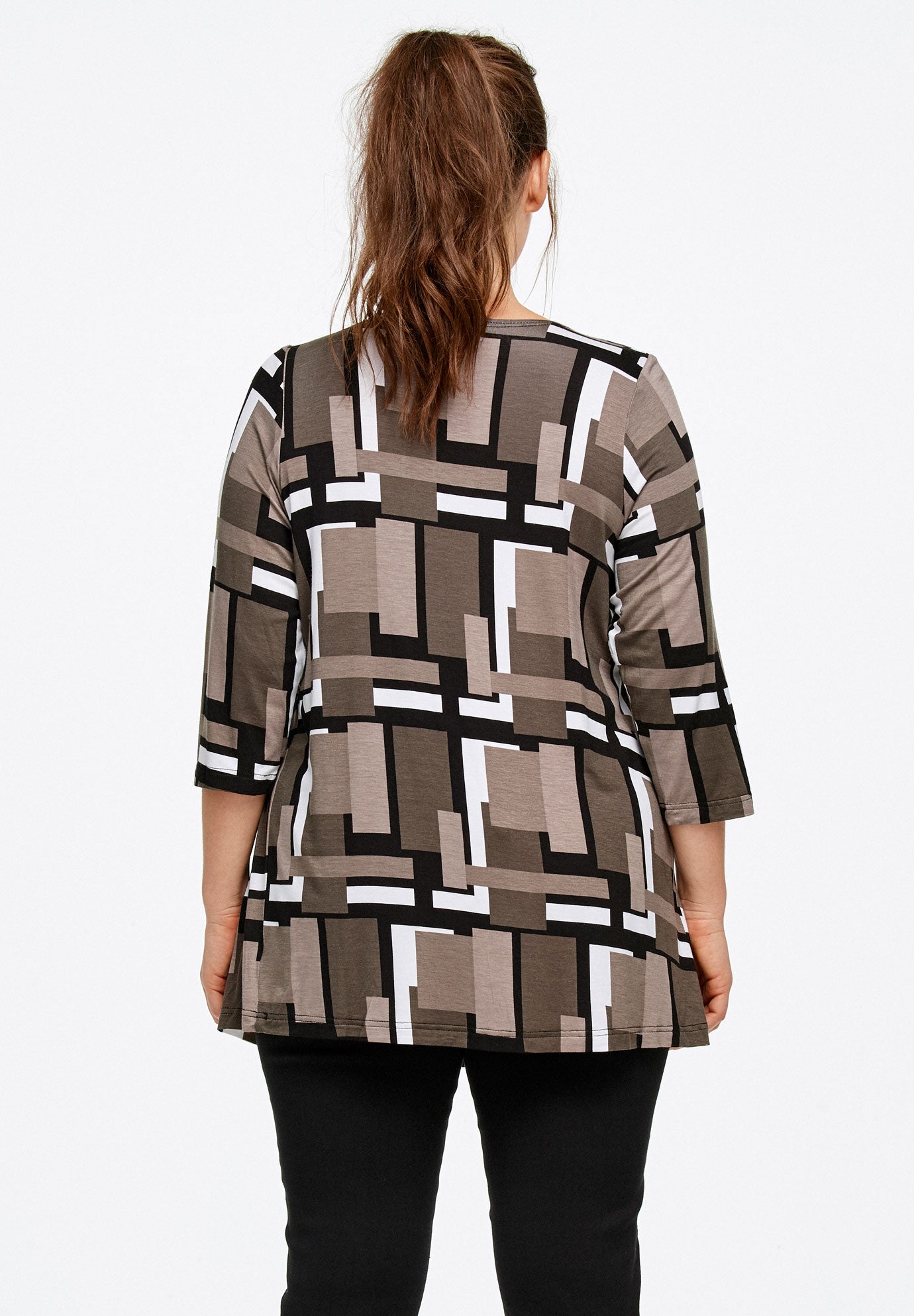 Stretch Jersey Knit V-Neck Three-Quarter Sleeve Knot Front Tunic image number 1