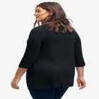 Stretch Jersey Knit V-Neck Three-Quarter Sleeve Knot Front Tunic image number null