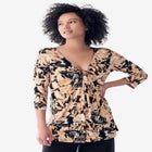 Stretch Knit V-neck 3/4 Sleeve Knot Front Tunic image number null