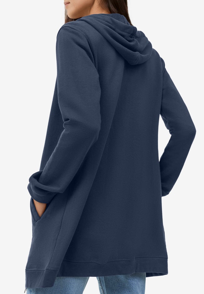 French Terry Long Sleeve Zip-Front Tunic Hoodie image number 1