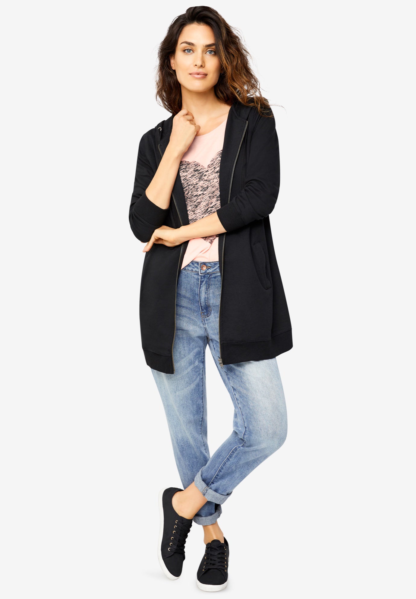 French Terry Long Zip Front Hoodie image number 0