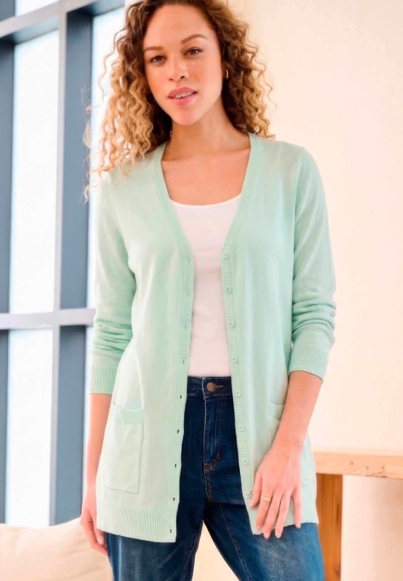 V-Neck Button-Front 100% Cotton Boyfriend Cardigan image number 0