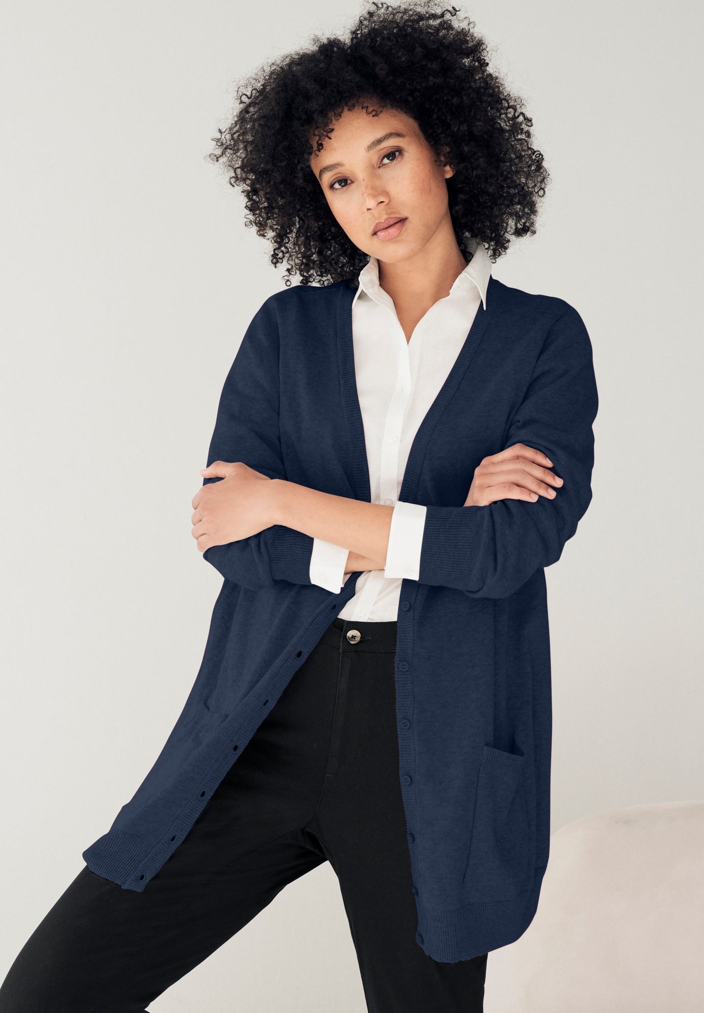 V-Neck Button-Front 100% Cotton Boyfriend Cardigan image number 0