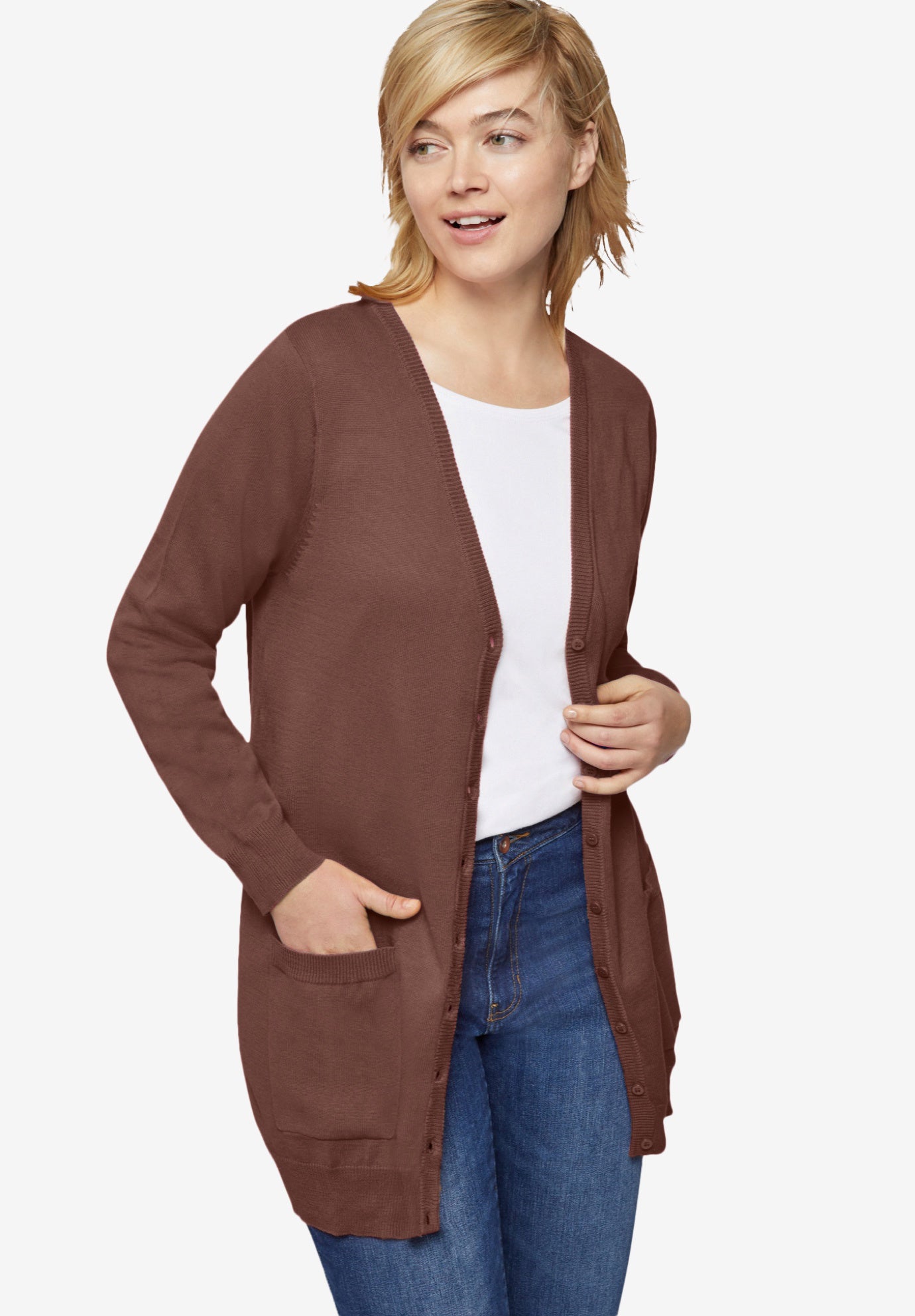 V-Neck Button-Front 100% Cotton Boyfriend Cardigan image number 0