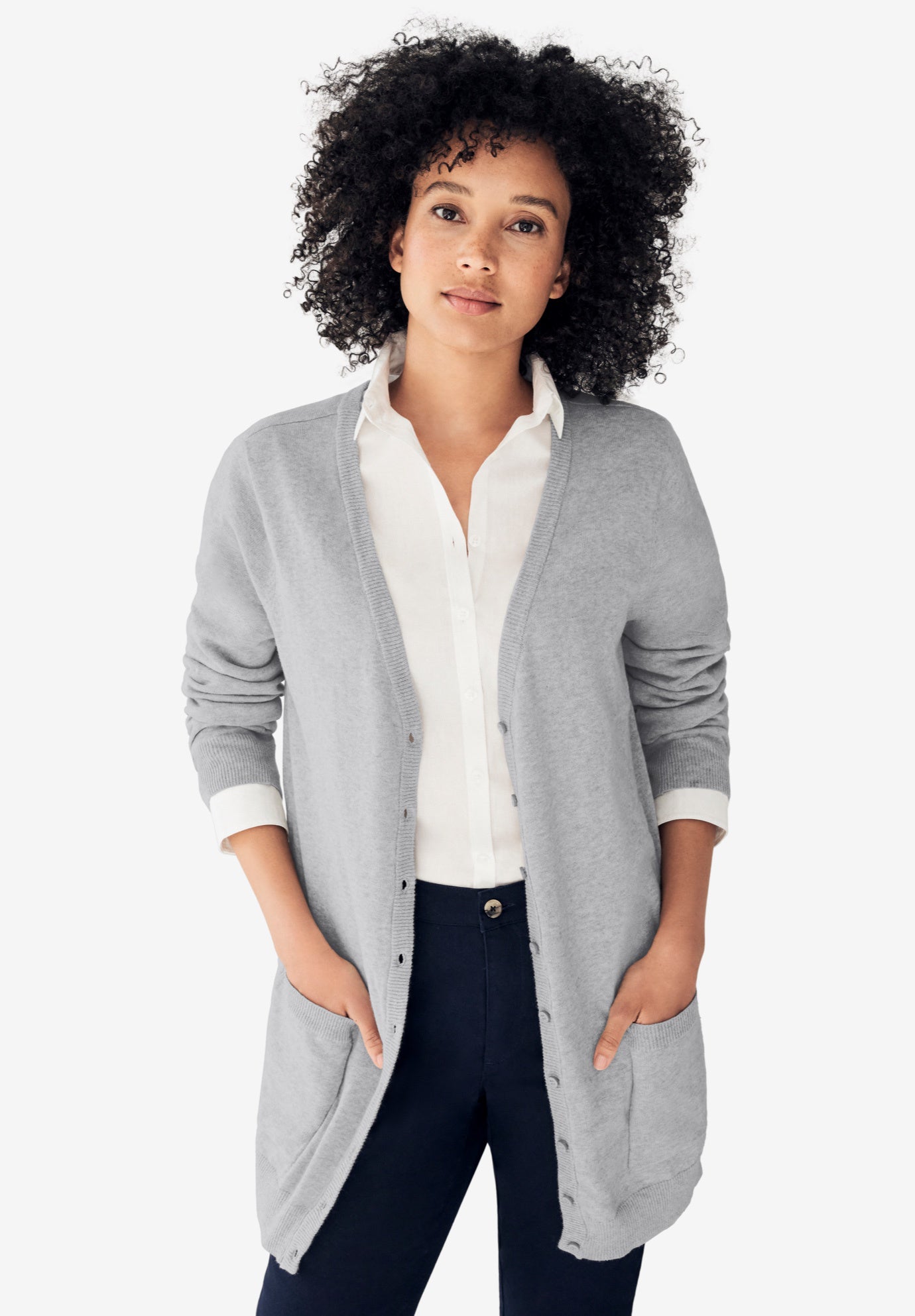 V-Neck Button-Front 100% Cotton Boyfriend Cardigan image number 0