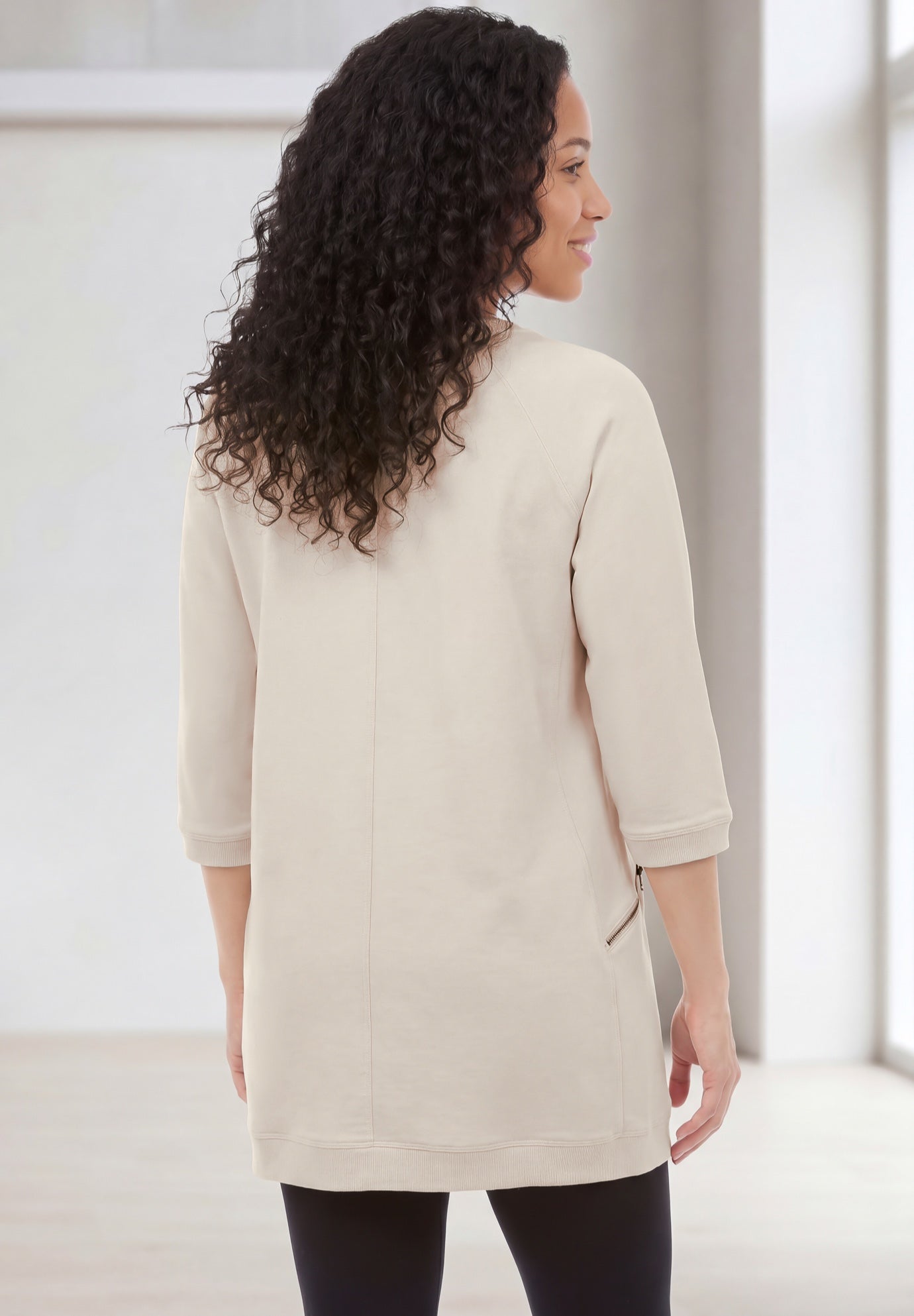 Ellos Studio French Terry Zip-Pocket Long Sleeve Scoopneck Tunic image number 1