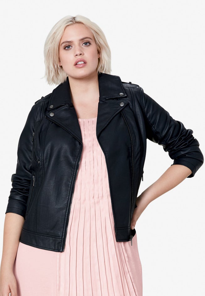 Faux Leather Moto Jacket image number null
