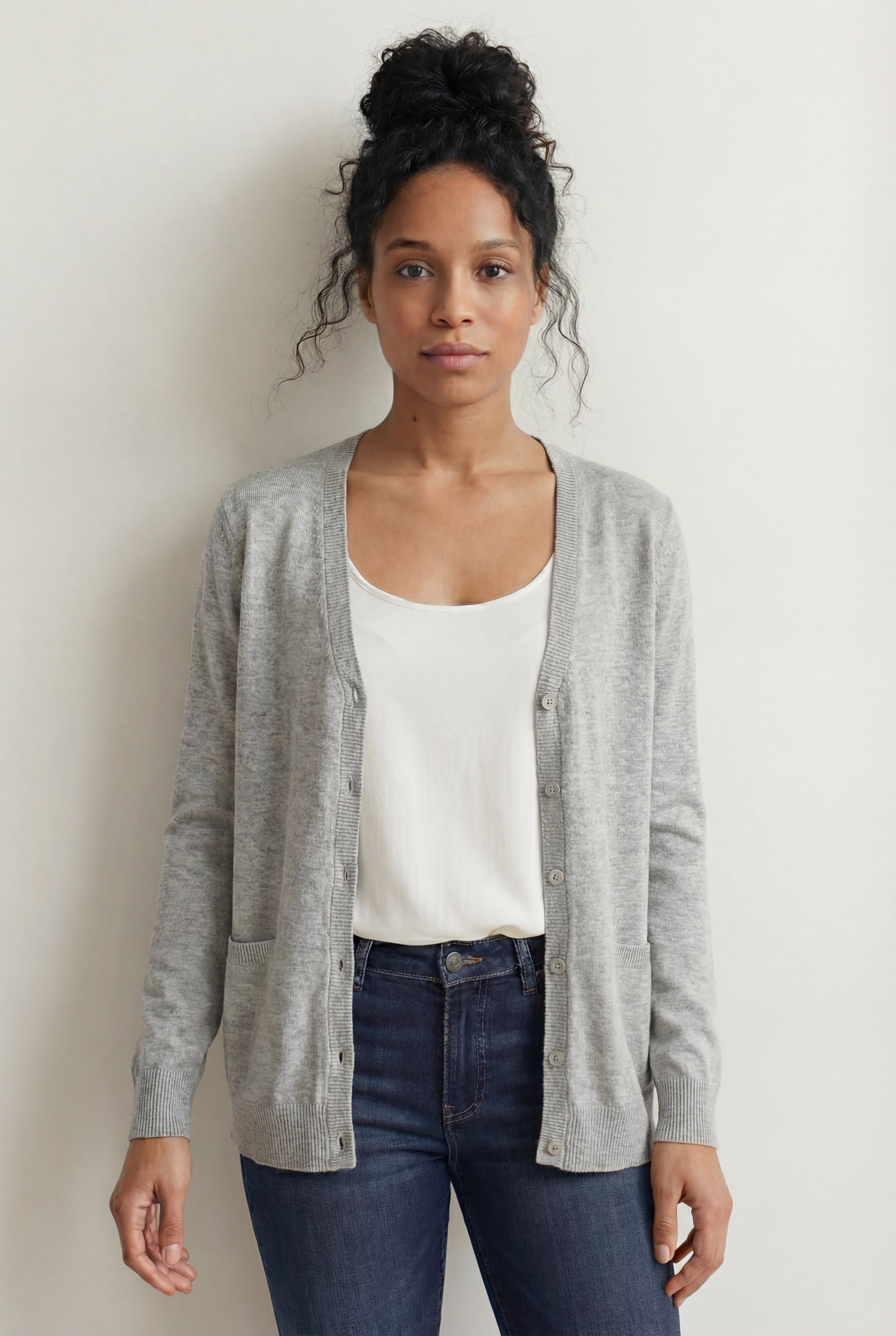 V-Neck Button Front 100% Cotton Everyday Cardigan image number 0