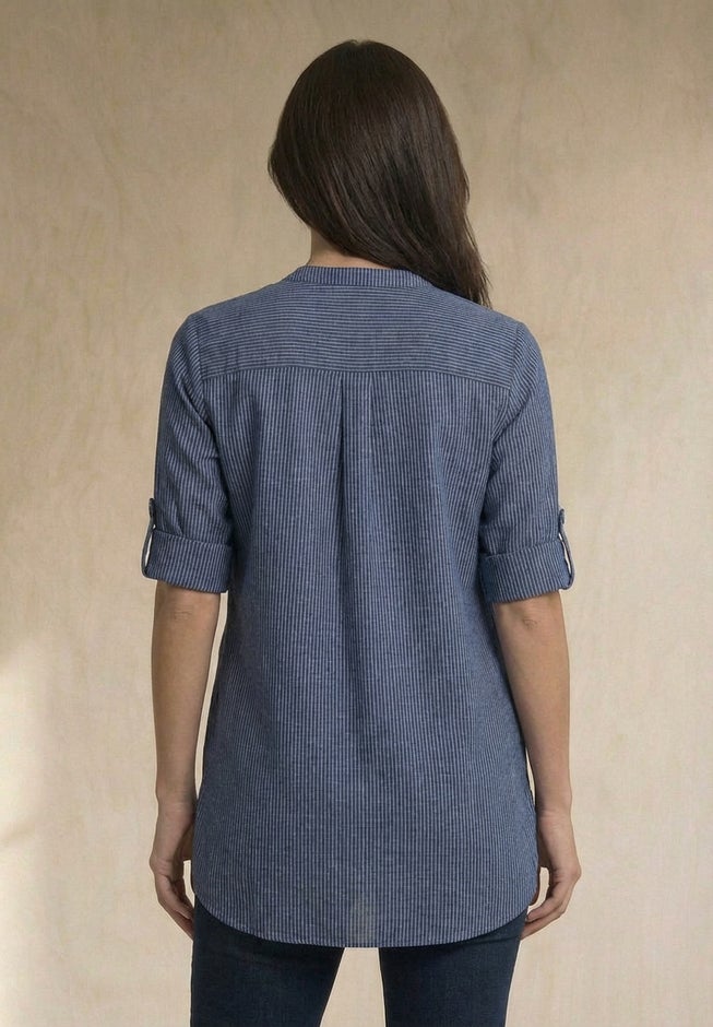Three-Quarter Sleeve Roll Tab Relaxed Fit 100% Cotton Henley Tunic image number 2