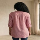 Three-Quarter Sleeve Roll Tab Relaxed Fit 100% Cotton Henley Tunic image number null