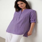 Three-Quarter Sleeve Roll Tab Relaxed Fit 100% Cotton Henley Tunic image number 0