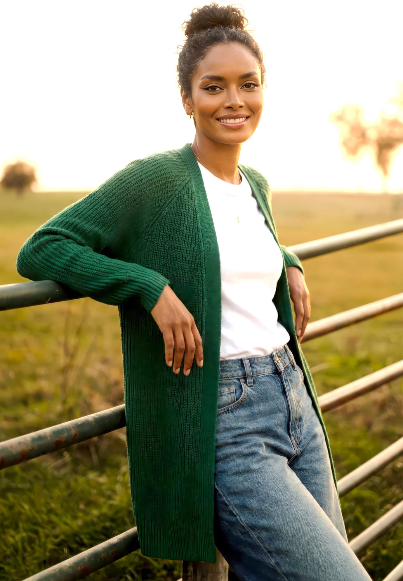 Open Front Long Ribbed Sleeve Waffle Cardigan image number 0