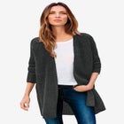 Open Front Long Ribbed Sleeve Waffle Cardigan image number 0