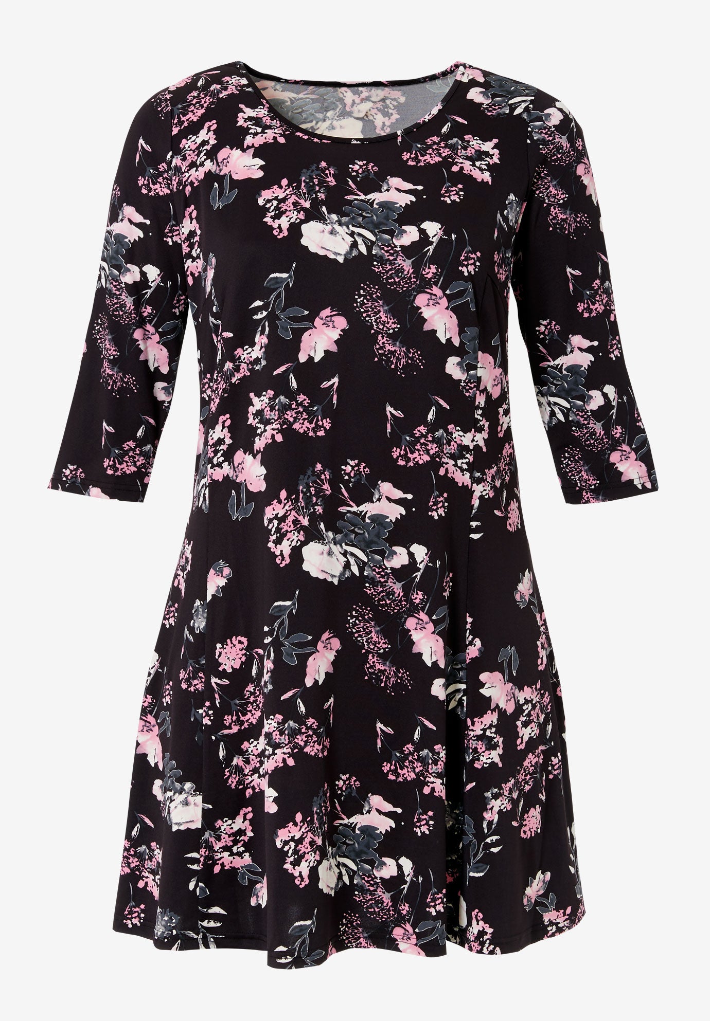 Stretch Knit Scoop Neck 3/4 Sleeve A Line Dress image number 0