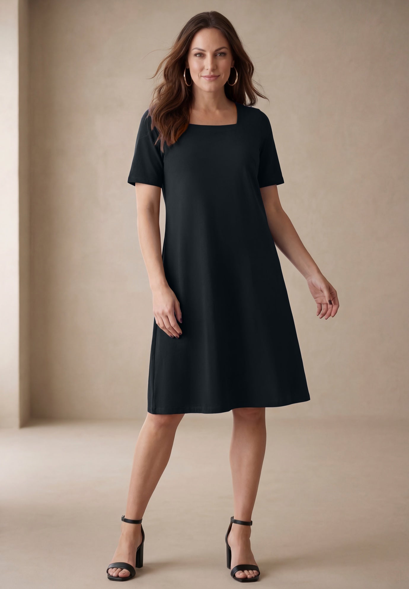 Stretch Cotton Square Neck Midi Dress image number 0