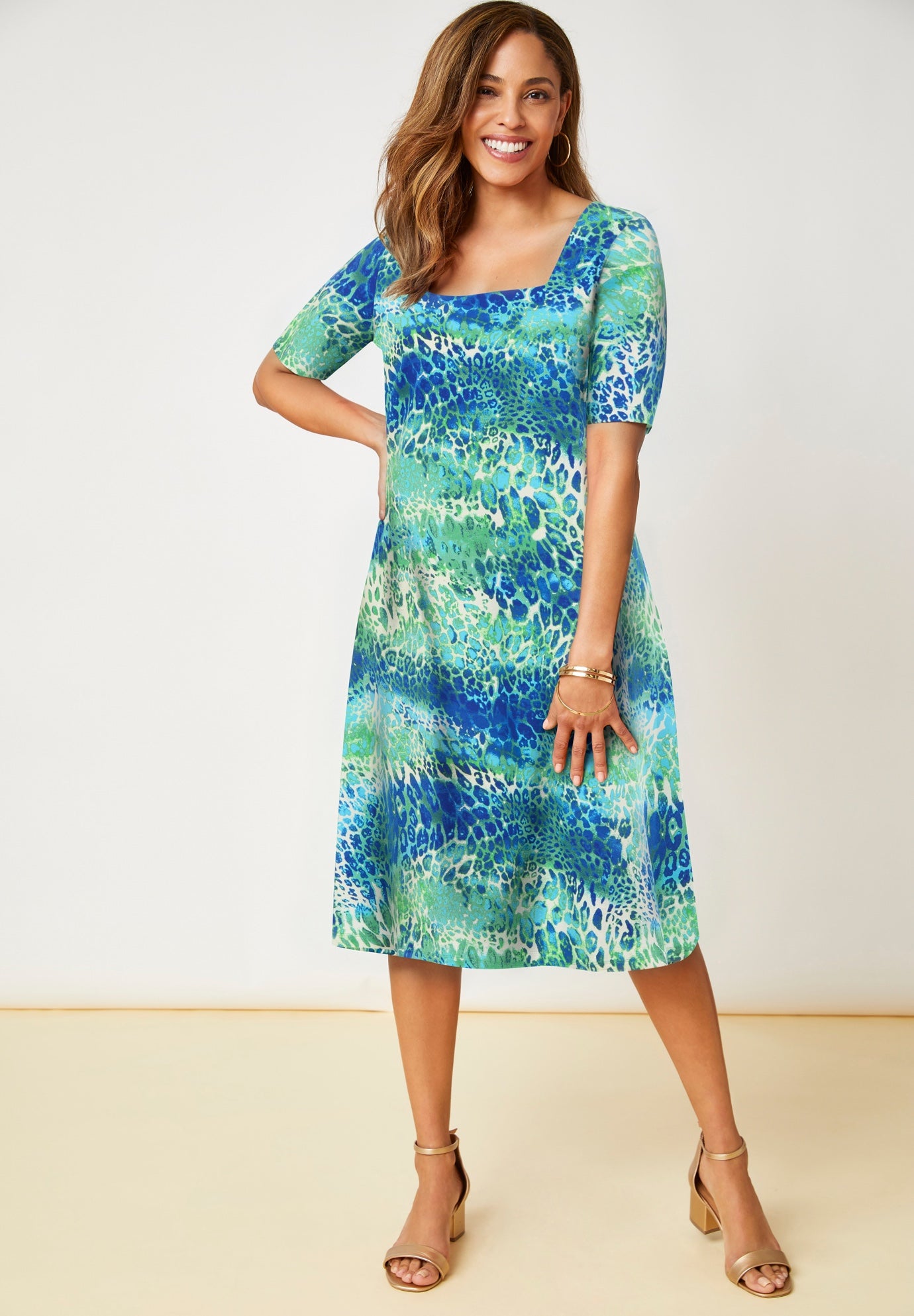 Stretch Cotton Square Neck Midi Dress image number 0