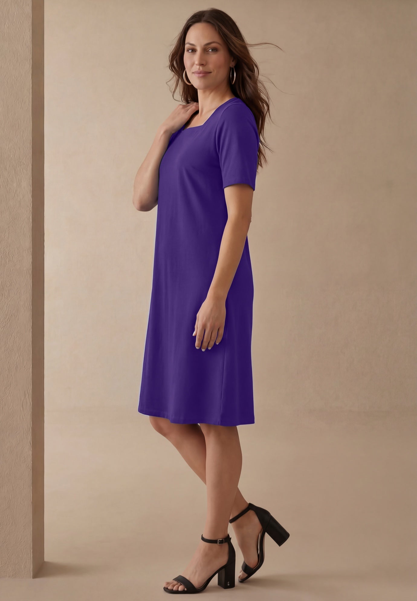 Stretch Cotton Square Neck Midi Dress image number 2