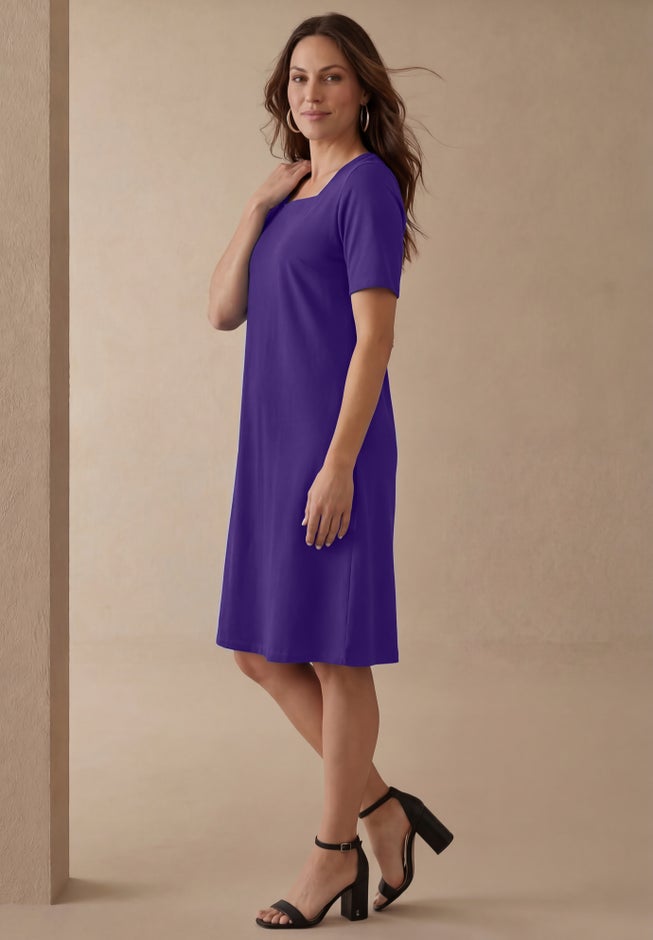 Stretch Cotton Square Neck Midi Dress image number 2
