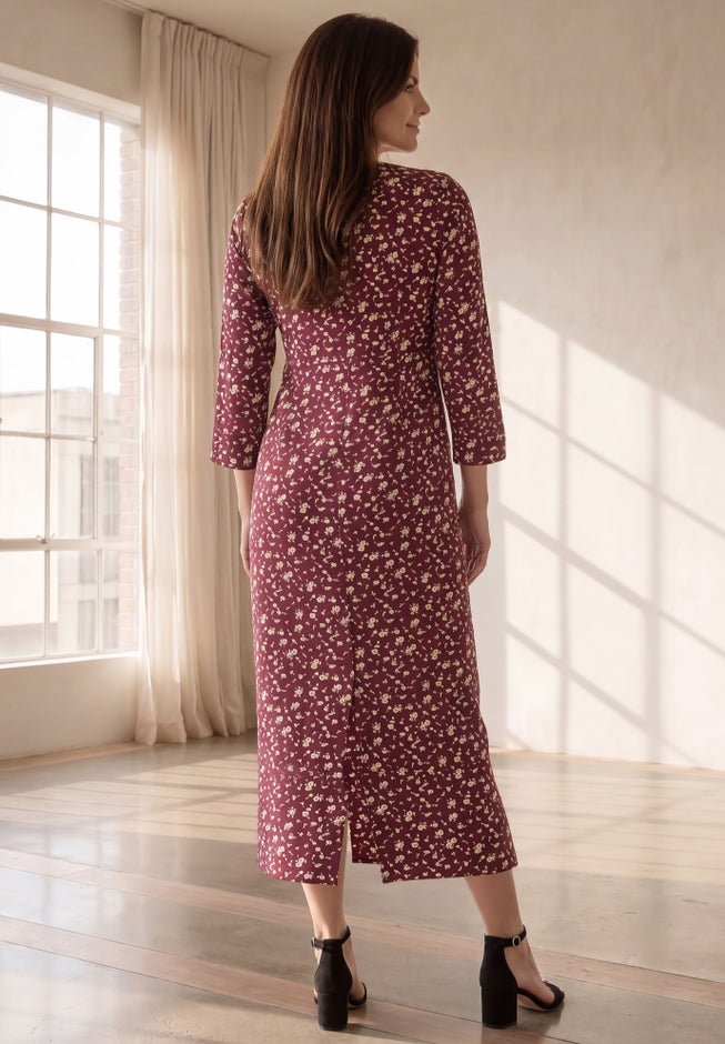 Cotton Spandex Jersey Three-Quarter Sleeve Scoopneck Maxi Dress image number 1