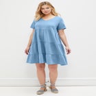 Cotton Spandex V-Neck Short Sleeve Tiered A-Line Dress image number null